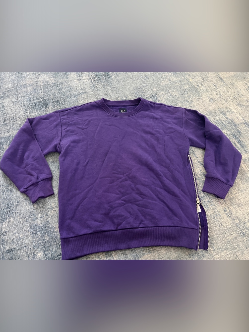 GAP Violet Crewneck Sweater with Side Zip Accent